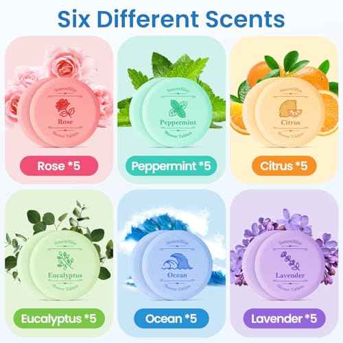 Shower Steamers 60 PCS with Individually Wrapped, Shower Bombs for Women with 6 Rich Scents, Rose Peppermint Citrus Eucalyptus Ocean Lavender, Christmas Birthday Mother's Day Present for Mom Wife Men