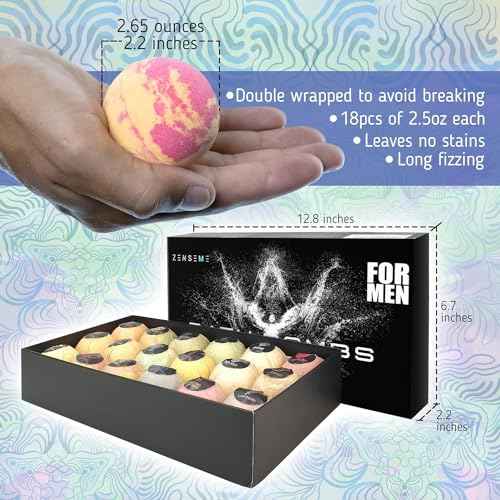 Bath Bombs for Men, Gift Set of 18 Scented Organic Handmade Bath Bombs of 2.5 oz with Natural Essential Oils. Perfect for Boyfriend, Husband, Father or Friend, by ZenseMe