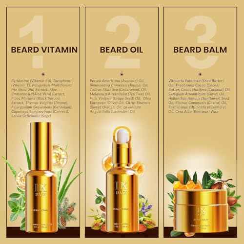 Beard Kit for Black Men: Beard Care Kit w/Balm, Oil & Vitamin Spray, All-Natural Ingredients for Men Grooming and Care, Ideal Fathers Day Birthday & Valentines Day Gifts for Him