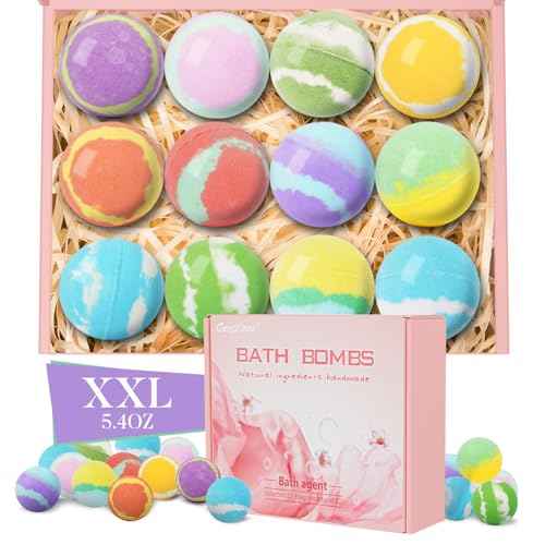 5.3 OZ Extra Large Bath Bombs Gift Set for Women, Girlfriend, Her, Girls, 12 Pcs XXL Organic Natural Handmade Bathbombs for Skin Moisturizing, Bubble Spa Bath, Mothers Day Gift for Wife