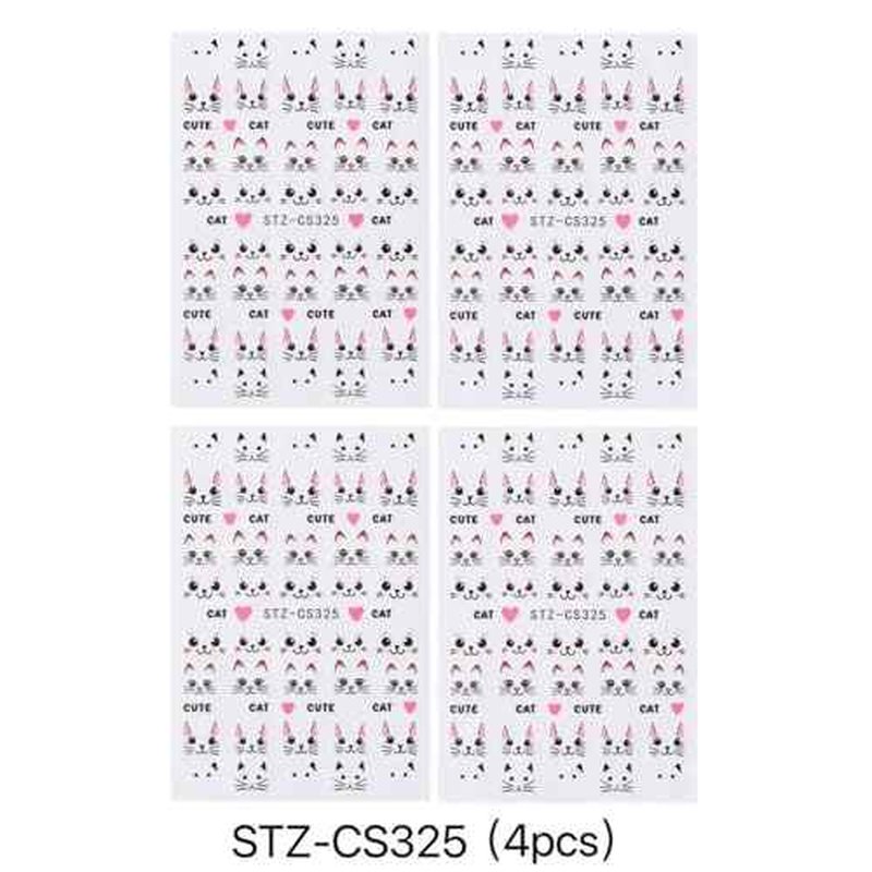 4 Sheets Cute Pink Cat Nail Art Stickers Set - 3D Cartoon Kitten Graffiti Nail Decals for DIY Manicure, Self-Adhesive Nail Decal Nail Art Supplies Manicure Sliders, Perfect for Girls' Nail Care