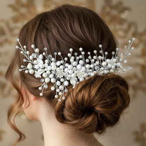 Pearl Wedding Hair Combs Silver Flower Bride Hair Pieces Bridal Hair Accessories for Women and Girls