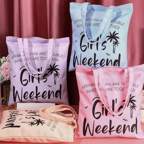 Paterr 8 Pcs Girls Weekend Gifts Includes 4 Makeup Bag Girls Trip Gifts 4 Weekend Tote Bag Travel Favors for Women Summer Cosmetic Zipper Pouch Wedding Birthday Bachelorette Party(Stylish Color)