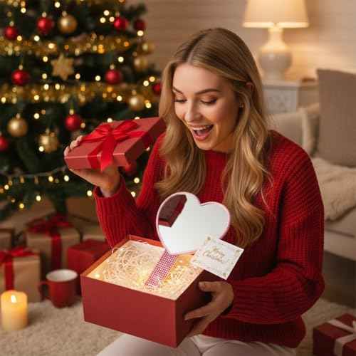 Bling Rhinestone Heart Hand Mirror Pink, Large 7.1x5.1 inch HD Handheld Mirror, Sparkling Cosmetic Vanity Mirror, Lash Mirror Tool for Women Teen Girls Gift