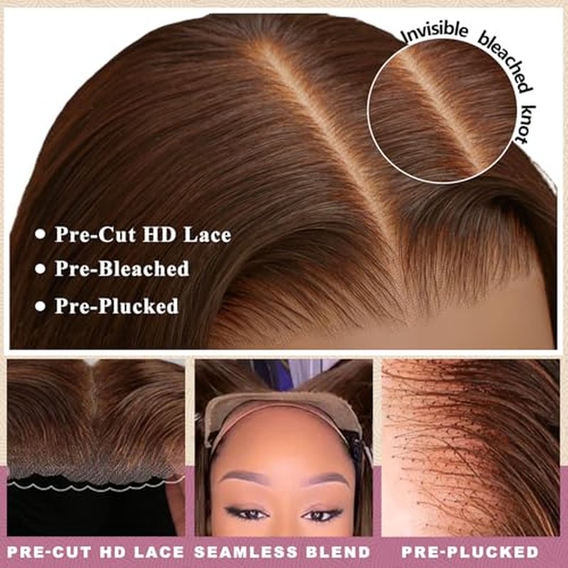 SFD 16inch Brown Glueless Wigs Human Hair Pre Plucked Pre Cut 200% Density Wear And Go Chocolate Brown Lace Front Wig 9x6 Hd Closure Loose Body Wave Wig Human Hair