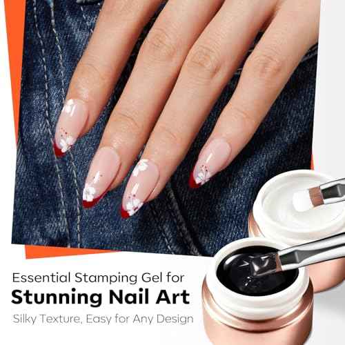 modelones 16 PCS Gel Nail Stamping Plate Set, French Tip Tool Gold Silver Pearl Chrome Powder Proof Matte Top Coat 2 Color Painting Gel Polish Nail Brush Winter Christmas Nail Art Manicure Gift Kit