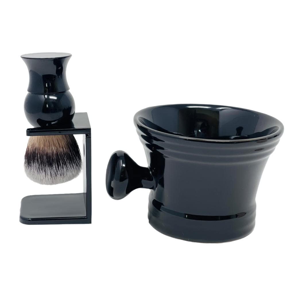 Men’s Wet Shaving Kit - Complete 4-Piece Set with Ceramic Bowl, Shave Brush & Shea Butter Soap | Black