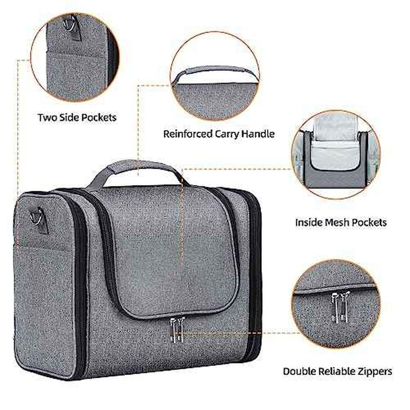 Buruis Extra Large Capacity Toiletry Bag for Women and Men, Hanging Toiletry Organizer Cosmetics Makeup Bag, Water-resistant Dopp Kit for Full Sized Toiletries, Travel Essentials (Oxford Gray)