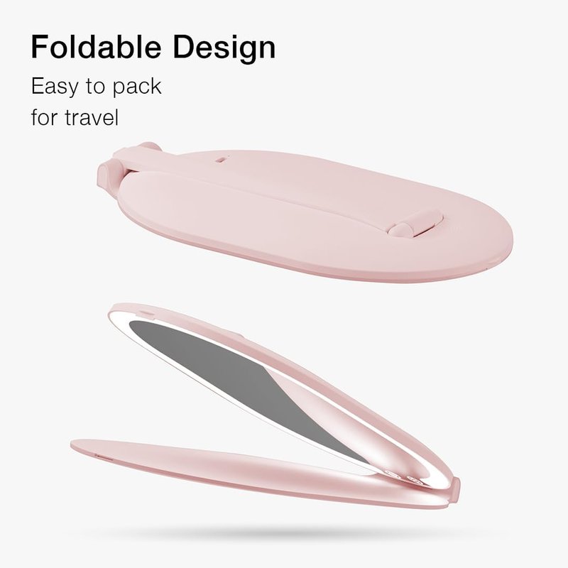 LED Portable Makeup Mirror - Rechargeable with 3 Color Light Settings & 10x Magnification | Ultra Slim Travel Vanity Mirror (Pink)
