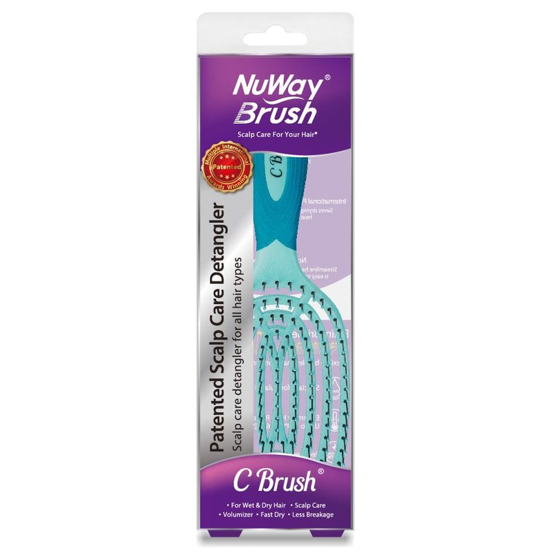 NuWay C Brush Scalp Care Detangling Hair Brush – Gentle Scalp Massage & Easy Detangling for Wet or Dry Hair, Everyday Hairbrush for Healthy Looking Hair (Turquoise)