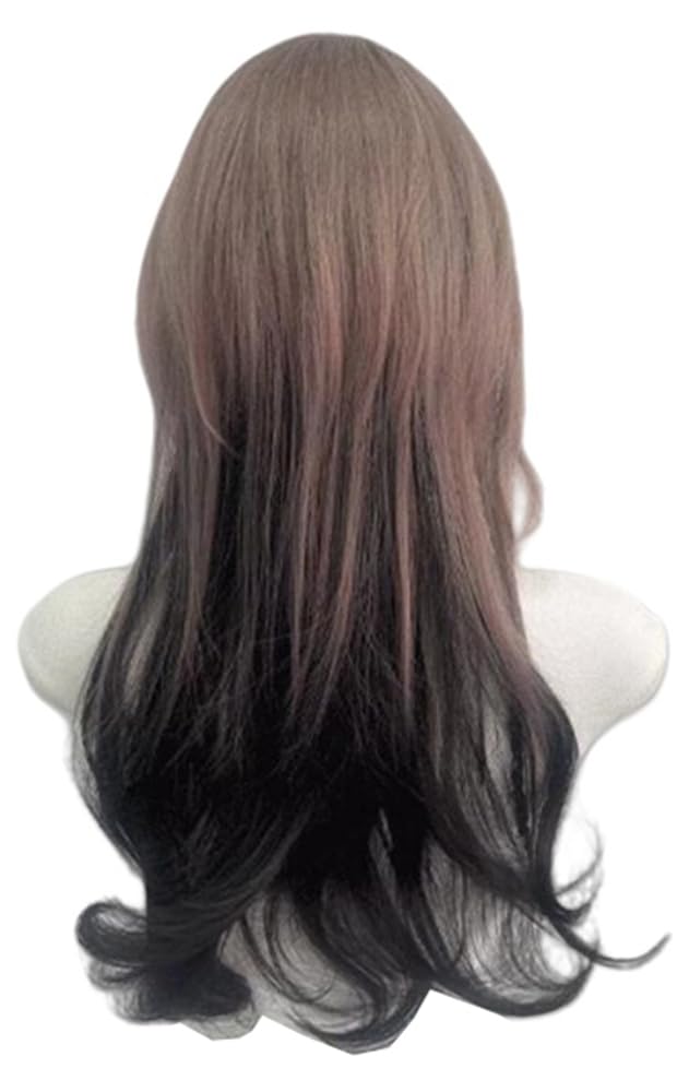 VVRPWASSLY Brown and Black Wig with Bangs Jellyfish Head Long Curly Hair High Temperature Silk Wig for Party