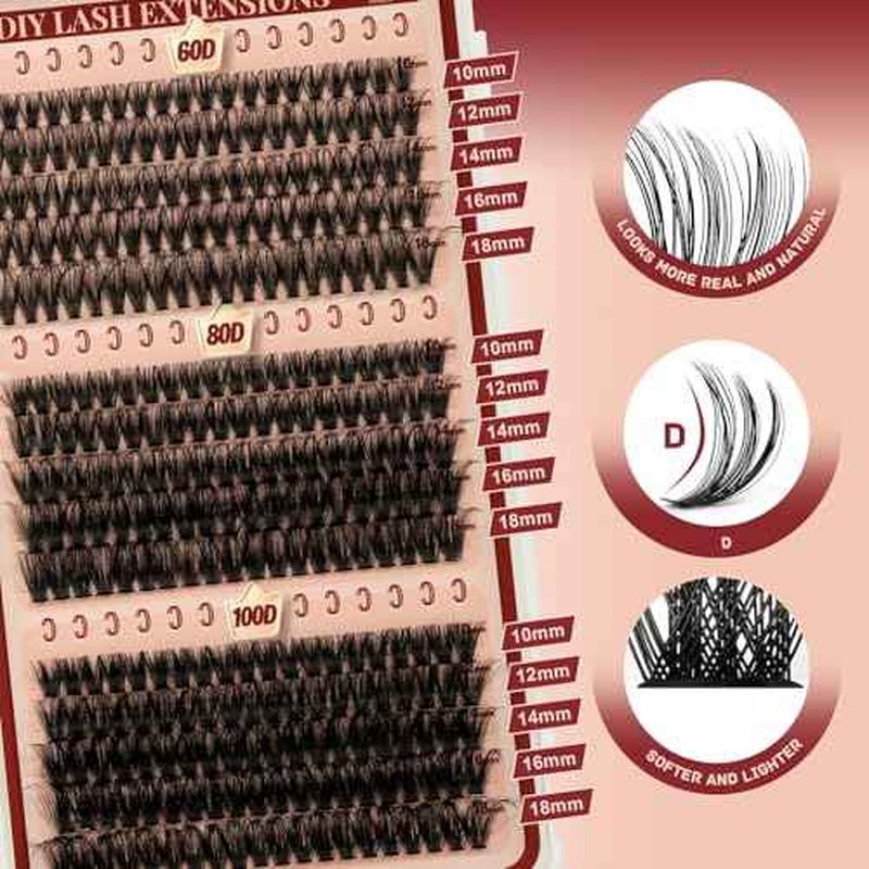 Higu clace Lash Clusters 600pcs 30D+40D+50D+60D+80D+100D Eyelash Clusters 6 Styles Mixed 10-18MM, Wispy Cluster Eyelash Extensions, Easy to Use, Can DIY at Home
