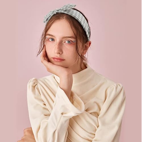 TOBATOBA 6Pcs Plaid Headbands With Bow, Cute Knotted Wide Headband, Christmas Hair Accessories for Women Girls, Bunny Ears Red Headwraps