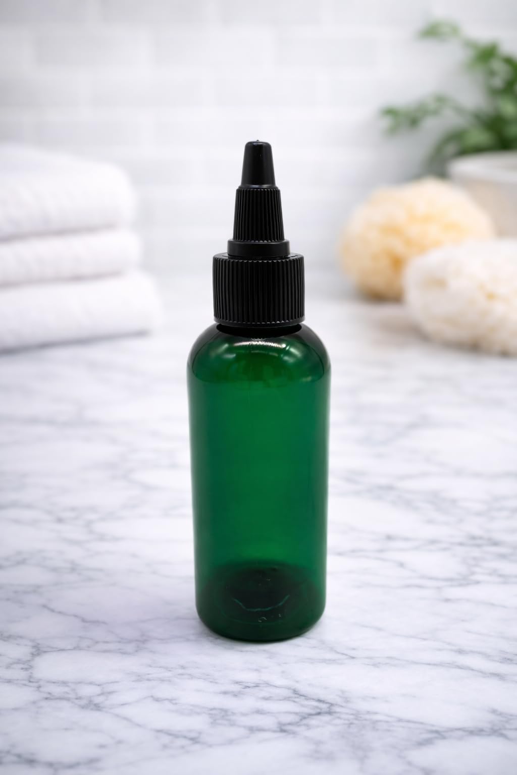 Natural Farms 2 oz Green Boston Bottles - 24 Pack Black Twist Open-Close Cap