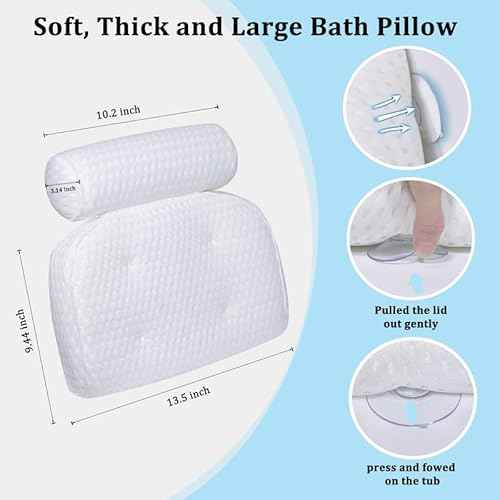 Bath Pillow for Bathtub Support Neck,Head and Back with Non-Slip Suction Cups and Comfortabl 4D AirenMesh Bathtub Pillow for Women & Men