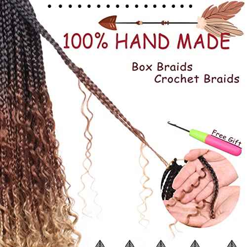 Beverlee 14 Inch Boho Braids - 128 Strands Pre-Looped Synthetic Crochet Hair for Black Women - Bohemian Messy Box Braids with Curly Ends