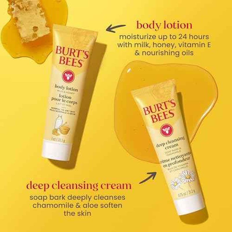 Burt's Bees Christmas Gifts - Essentials Everyday Set, 5 Travel Size Products for Stocking Stuffers - Deep Cleansing Cream, Hand Salve, Body Lotion, Foot Cream and Original Lip Balm