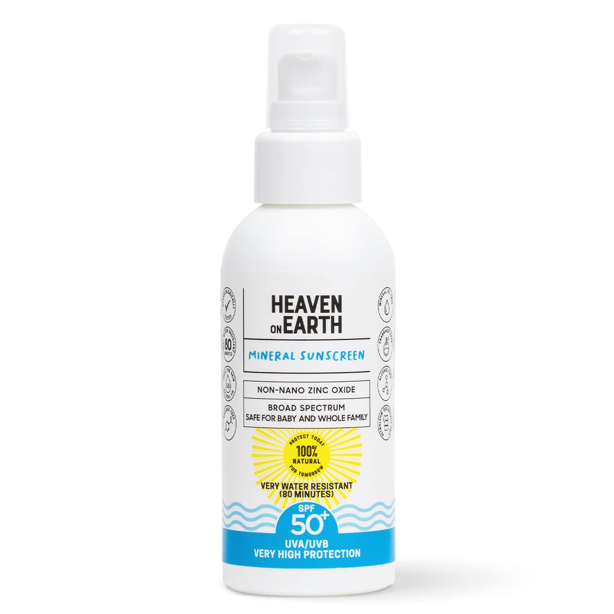 Natural and Vegan SPF 50+ Mineral Sunscreen for Full Body - Water Resistant (80 Minutes), Unscented, Titanium Dioxide FREE - Safe for Newborn and Whole Family - Non-Nano Best Sunscreen,100ml