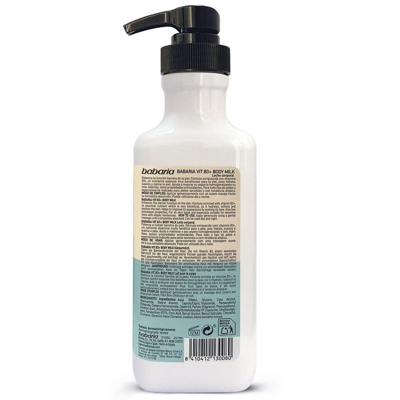 Babaria Vitamin B3 Body Milk - Nourishing Body Lotion for Sensitive Skin | 16.9 oz Moisturizing Cream