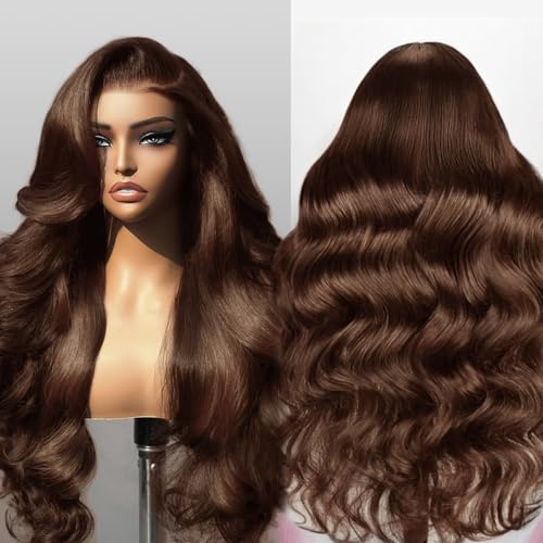 SFD 30Inch Chocolate Brown Glueless Wigs Human Hair Pre Plucked Pre Cut 200% Density Wear And Go Glueless Brown Human Hair Wig 7x5 Lace Body Wave Lace Wig