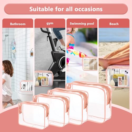 Clear Cosmetic Bag, 4 Pcs Waterproof Clear Plastic Cosmetic Makeup Bags,Transparent Packing Organizer Storage Bags,Christmas Gift for Mother,Wife,Grilfriends(Pink).