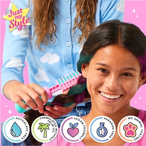 Just My Style All-in-One Hair Stylist, 4-in-1 Styling Tool with Gem Stamper, Beader, Chalk, and Brush - Fun Hair Accessories for Girls 8-12