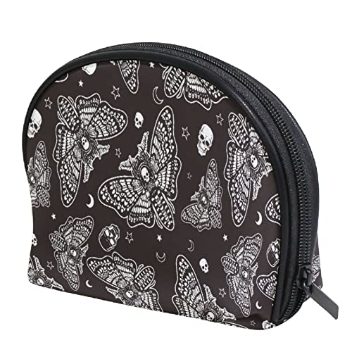 MNSRUU Women Cosmetic Bag for Purse Small Moth Skull Moon Esoteric Makeup Bag Accessories Purse Bag Travel Organizer Pouch with Compartment