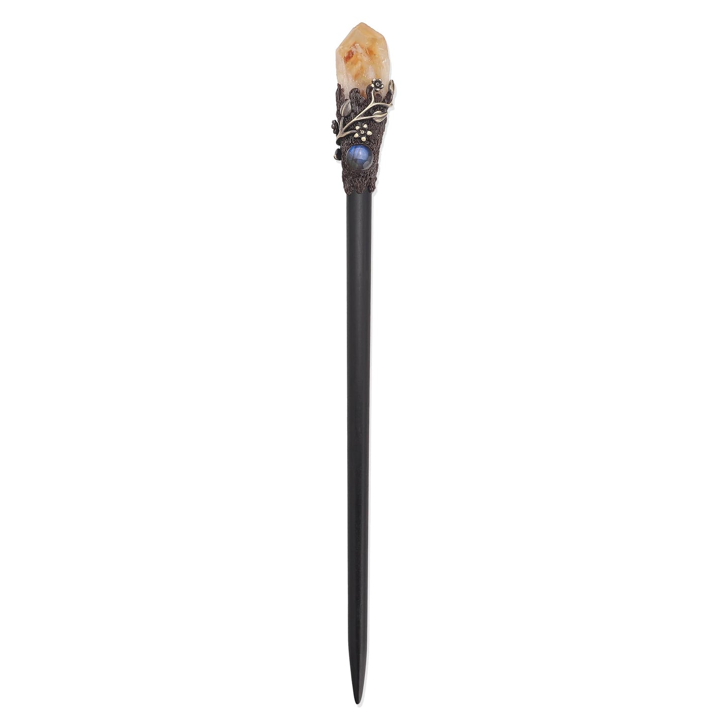 Wooden Magic Wand Chopstick Hairpin Amethyst Labradorite Handcraft Gift for Her (Citrin)