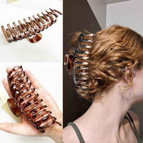 5.5 Inches Extra Large Hair Clips for Long Thick Hair Women¡¯s Jumbo Hair Claw Clips 2 Counts in Set Hair Accessories (light leopard and coffee leopard)