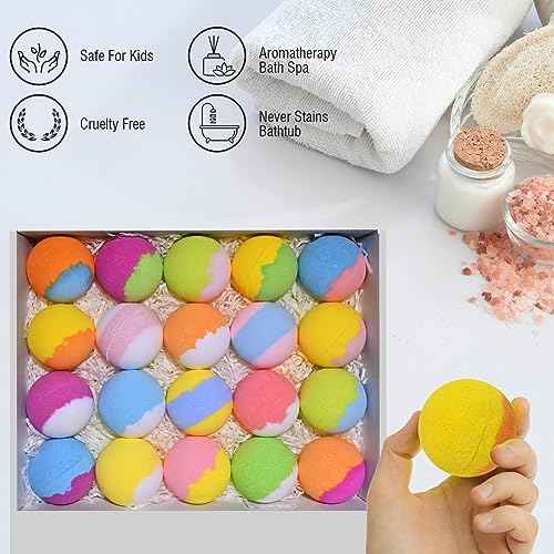 Bath Bombs for Kids with Surprise Toys Inside, 20 Pack Bath Bombs Gift Set for Girls Boys, Handmade Bubble Bath Fizzy Balls Ball for Birthday, Summer Fun, Christmas