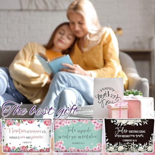 Kacctyen 18 Pcs Spanish Bible Christian Women's Religious Gift Christmas Gifts Cosmetic Bags Inspirational Bible Verse Pencil Pouch Motivational Makeup Bag with Zipper for Travel (Fresh)