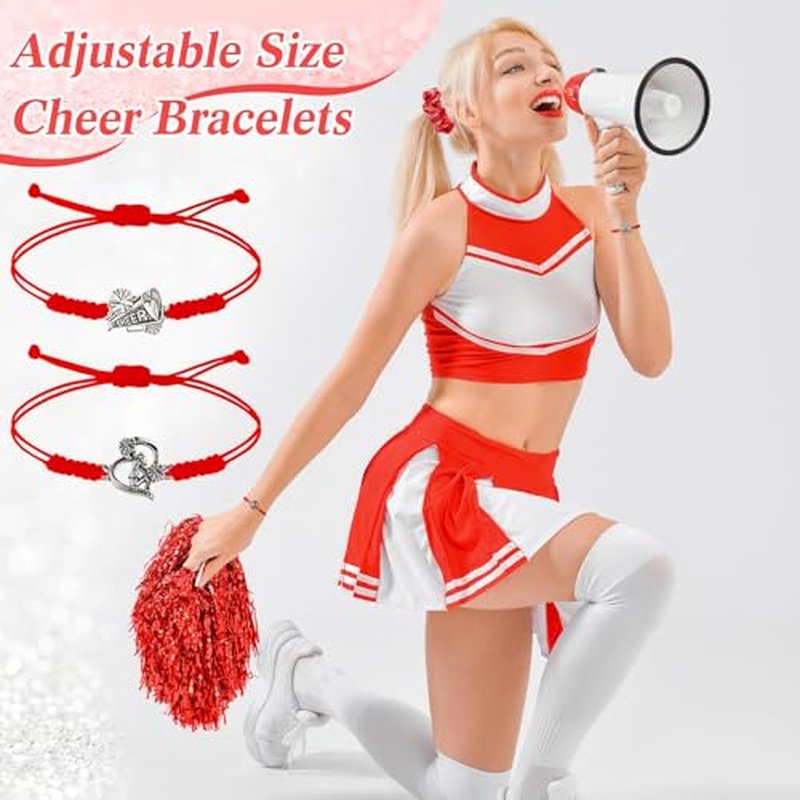 Mimorou 80 Pcs Cheer Gift Bulk for Team Cheerleader Gifts Include 20 Cheerleader Bracelet 20 Cheer Makeup Bag 20 Keychain 20 Scrunchies for Cheerleading Party Favors
