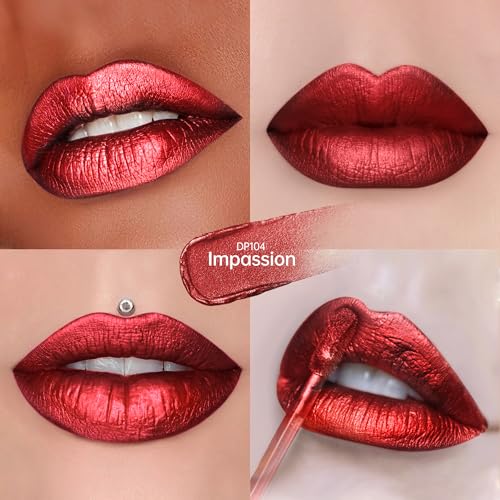 3Pc Lipsticks Set for Women Metallic Lipstick Long Lasting Dark Red Burgundy Pink Lip Gloss, Metal Shine Lightweight Hydrating Full Coverage Lip Color, DP104/107/108