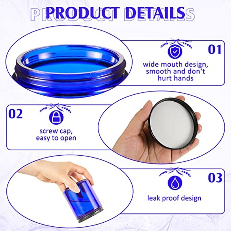 Lallisa 32 Pcs 8 oz Cobalt Blue Glass Jars with Black Metal Lids Round Small Cosmetic Jars Round Glass Containers for Apothecary Body Butter Herbs Spice and Food Storage