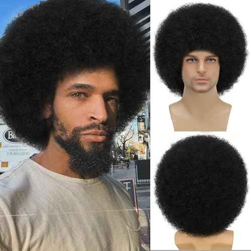Afro Wig for Men Short Fluffy Hair 70s Rock Disco Wigs for Male,Rocker Costume Mens Wigs Natural Looking Synthetic Hair for Halloween Party Daily Use