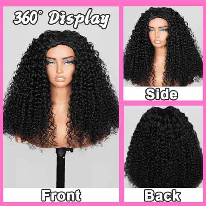 Half Wig Human Hair Water Wave Glueless Curly Half Wig Invisible Hairline 200 Density Seamless Flip Over Design for Beginners with Wear Go Headband Wigs for Women 18 Inch