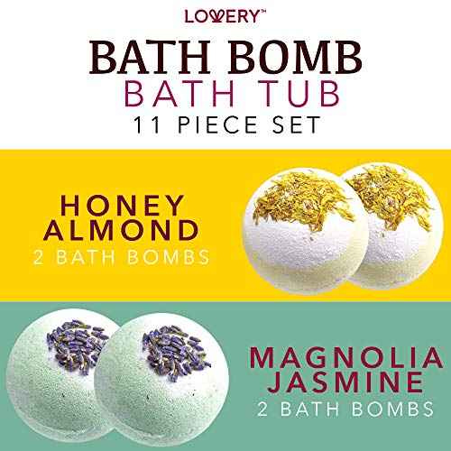Bath Bomb Self Care Gifts for Women, White Elephant Gifts for Adults,10 Oversized Two Tone Bath Fizzies with Shea & Coco Butter Dry Flower Petals, Rich, Spa Bath Set in Cute Tub