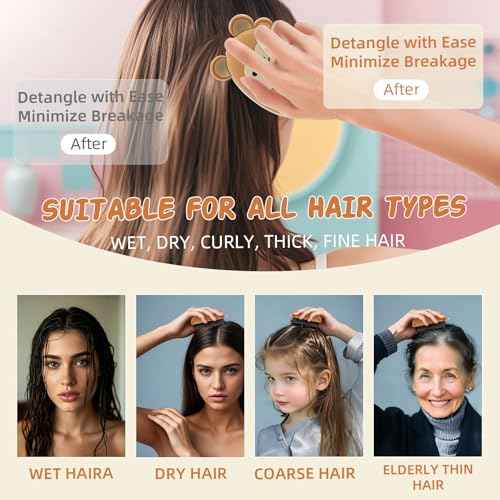 Hair Brush for Kids Anti-static Soft Massage Flexible Bristles Hair Comb for Women Girls Braids Curly Straight Long or Short Wet Or Dry Hairbrush Shower Travel Cat&Monkey