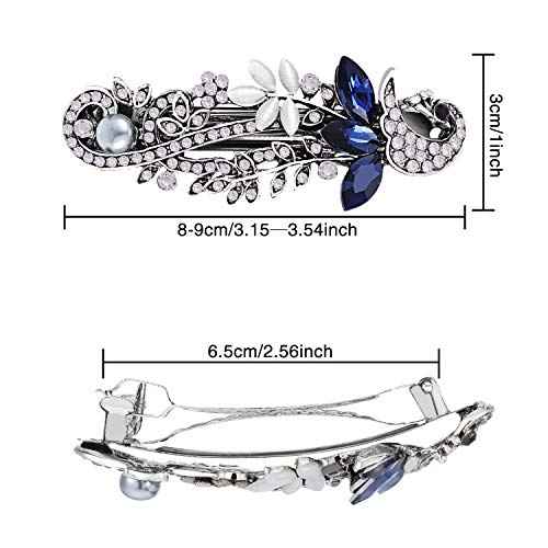 5 Pieces Crystal Rhinestones Hair Barrettes Large Flower Butterfly Pearl French Vintage Clip Wedding Navy Hair Jewelry for Thick long Hair for Women(Exquisite Style)