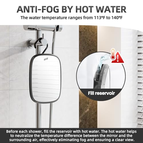 TAILI Shower Mirror Fogless for Shaving, Wall Hanging for Travel Camping, Removable Fog Free Shave Mirror for Shower Accessories, Bathroom, Portable, Shatterproof - for Men, Women(Black)