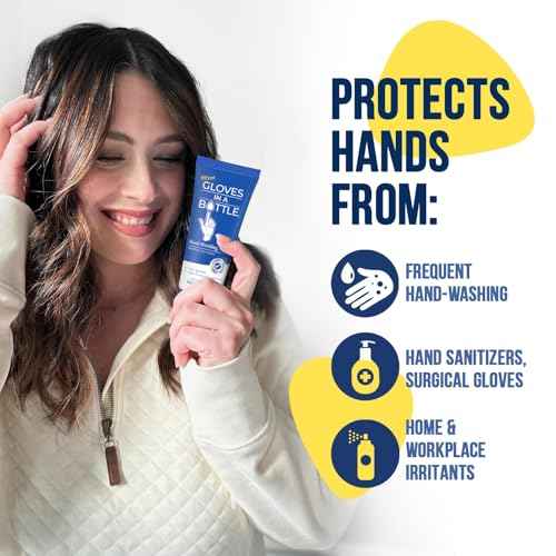 Gloves In A Bottle Psoriasis Eczema Relief Hand Lotion Travel Size - Shielding Lotion for Women, Men, 6 months old or older babies - Cracked Hands Repair Cream - 3.4 oz