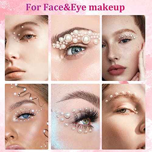 2700 Pcs Flat Back Pearls Kits, 1 Box of Flatback White+1 Box of Beige Small Half Round Pearls with Pickup Pencil and Tweezer for Nail Art Face Makeup Graduation Cap Decorations DIY and Craft