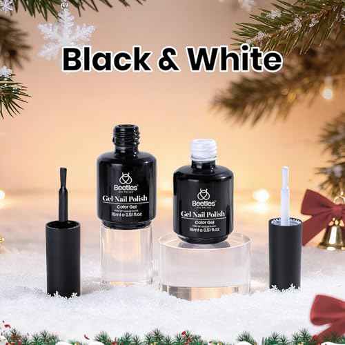 beetles Christmas Gel Polish - Black and White Colors Gel Nails, 2pcs 15ml Black White Polish Soak Off Led Nails Art Manicure Salon Christmas gift for Women
