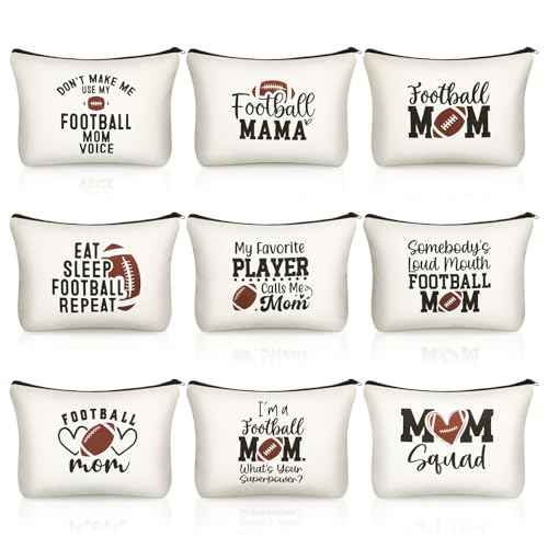 Kacctyen 9 Pcs Football Mom Gifts Cosmetic Bags Football Accessories for Women Ball Player Team Mom Appreciation Gift Makeup Bag Travel Zipper Pouch for Ball Sports Lover Birthday Christmas Gift