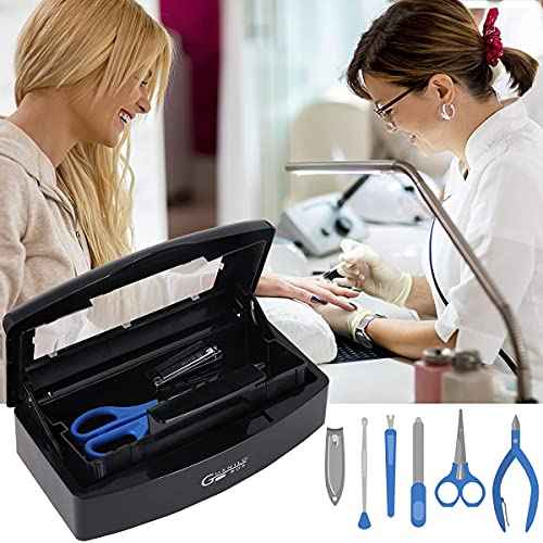 Gusnilo Nail Tool Sterilizer Box Plastic Disinfectant Container Barbicide Disinfectant Tray for Nail Tools, Tweezers, Hair Salon, Spa and Trimmer Manicure Equipment (Black)