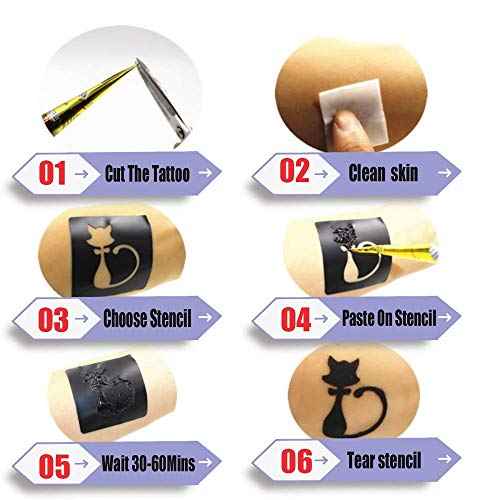 Temporary Tattoo kit£¬4Pcs Tattoo Cones,100% Natural Ready to Use Black Tattoo Paste, India Body DIY Art Painting for Women Men Kids with 20 Adhesive Stencils, 1 Bottle, 4Nozzles