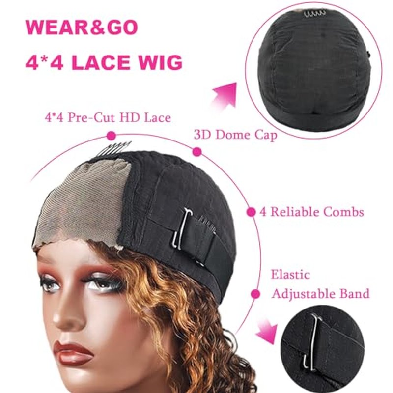 Ombre Bob Wig Human Hair 4/27 Highlight Wear and Go Glueless Wig Deep Wave Curly Honey Blonde Lace Front Bob Wigs 180 Density 12 Inches