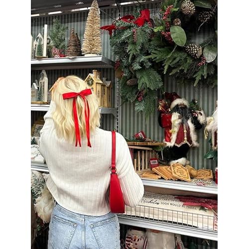 Ayesha Red Hair Bows Clips Coquette Ribbon Bowknot with Long Tail Princess Hair Bows French Barrettes Hair Accessories for Women Girls 4pcs (red)