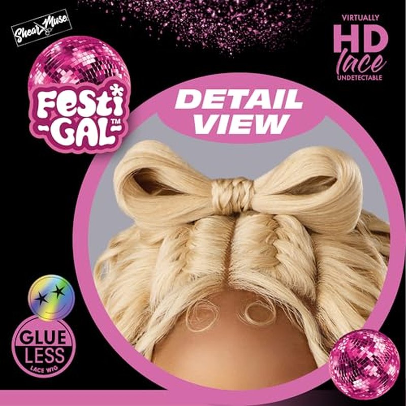 Sensationnel Shearmuse Festigal Lacewig - Ribbon Gal Glueless Laceparting Hand Tied Ready to Wear Synthetic Prestyled Units (BEIGEBLONDE)