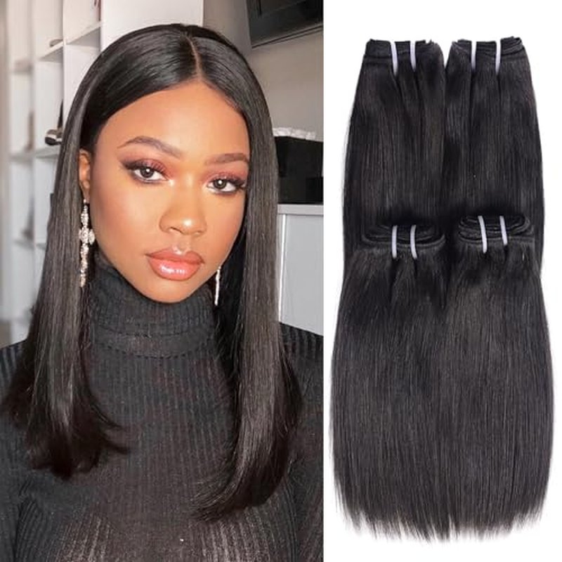 12A Straight Human Hair Bundles (12 12 14 14 Inches, 4 Bundles) 100% Unprocessed Brazilian Virgin Hair for Women Natural Black Hair Weave